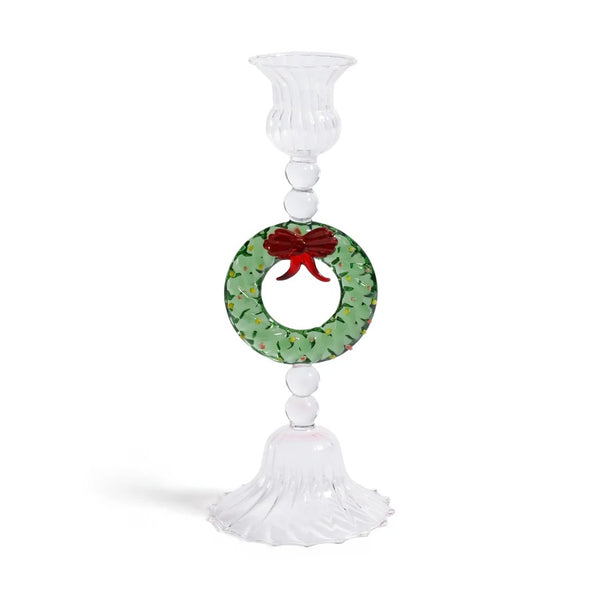 Holiday Wreath Taper Holder 9.25"